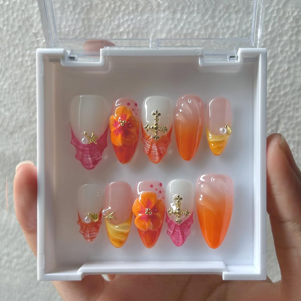 MAGLFELL Luxury Medium Almond 3D Press-On Nails | Reusable ABS Nail Tips