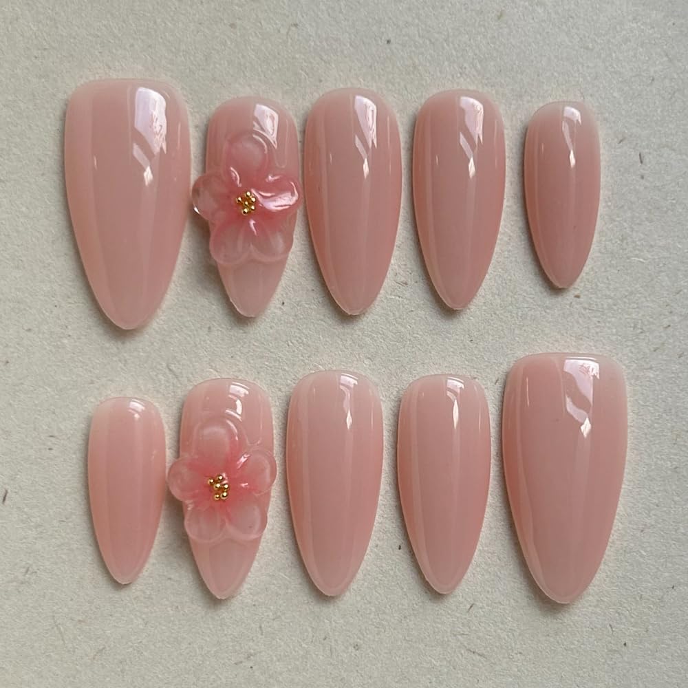 MAGLFELL Women Press On Nails - Medium Almond Shape, 10Pcs Luxury Handmade 3D Nail Art