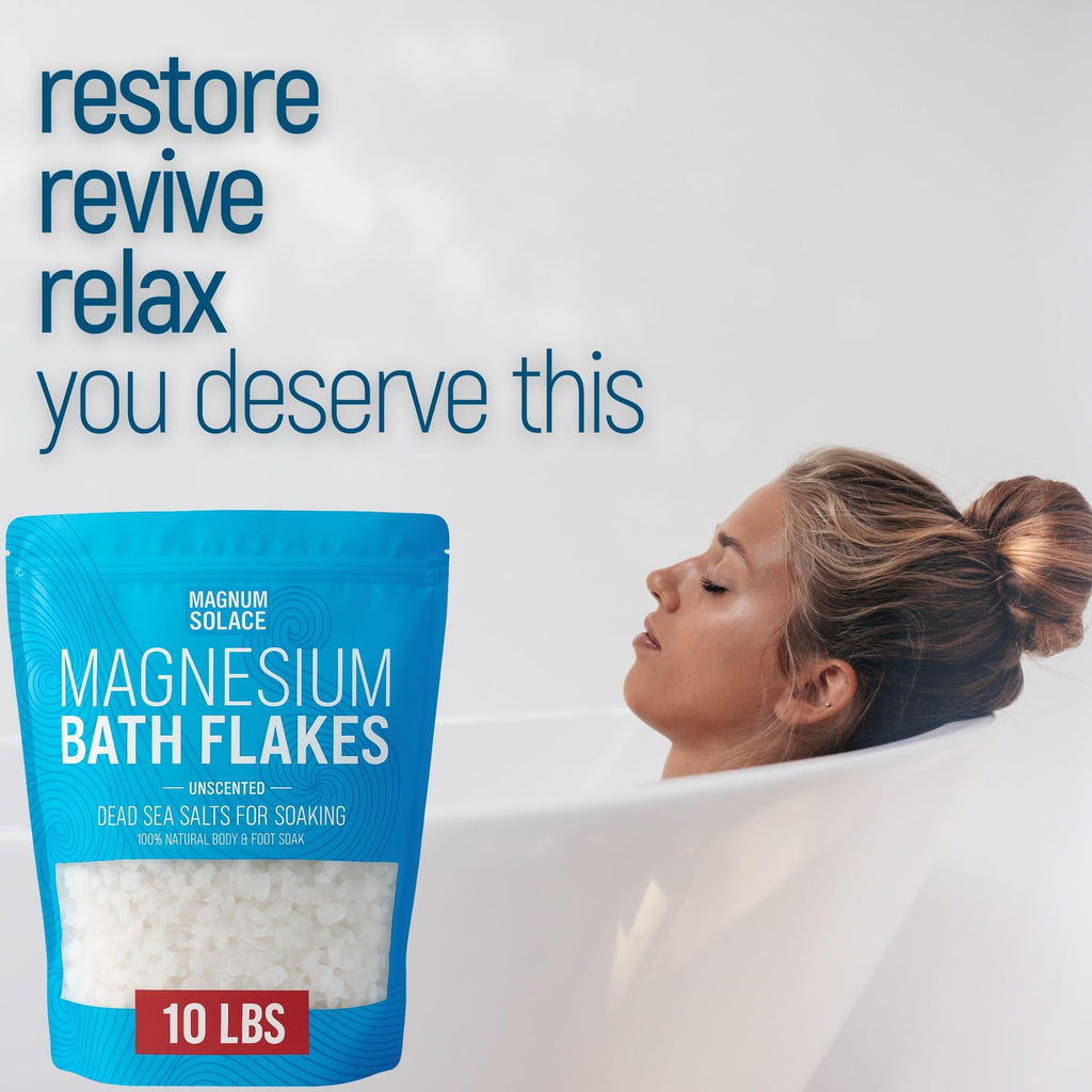 Magnum Solace Magnesium Flakes for Bath – Dead Sea Salts, 10 lbs