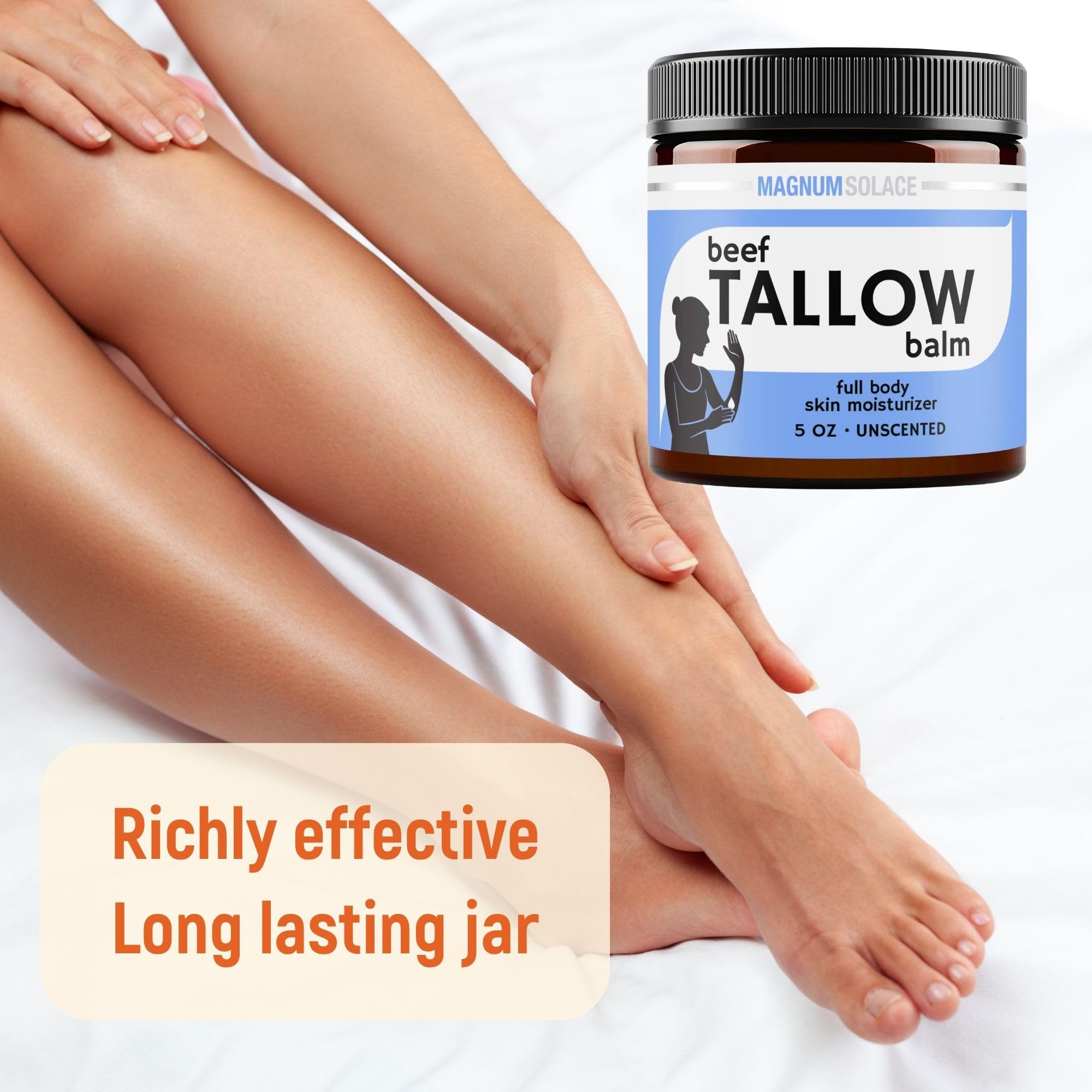 Magnum Solace Beef Tallow Skin Balm – 2-Ingredient Unscented Moisturizer, 5 oz