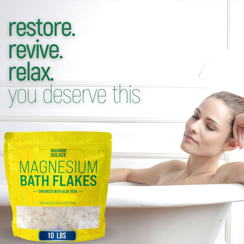 Magnum Solace Magnesium Bath Flakes with Dead Sea Salt and Aloe Vera – 10 lb