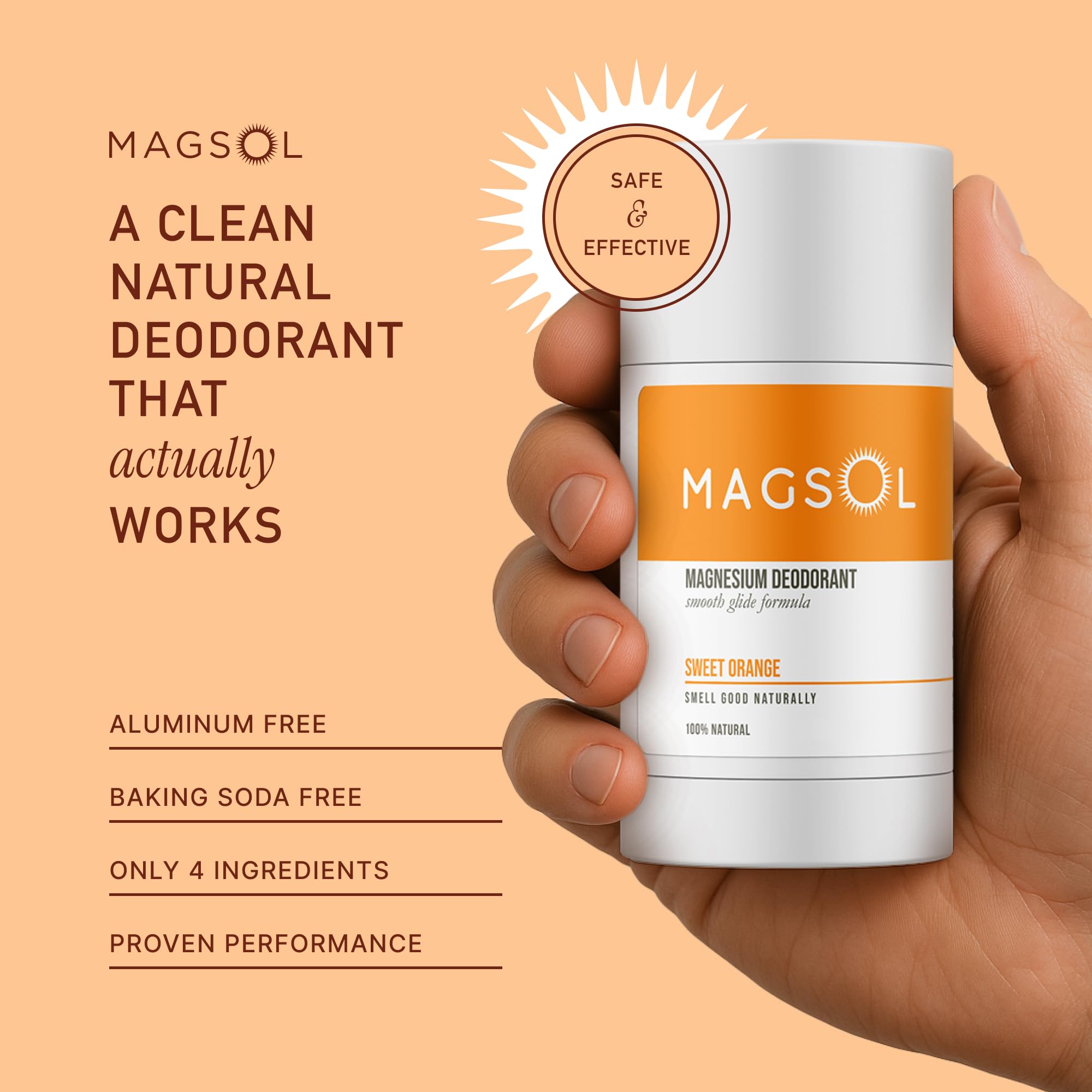 MagSol Magnesium Deodorant for Men – Aluminum Free, Baking Soda Free, Long-Lasting Freshness