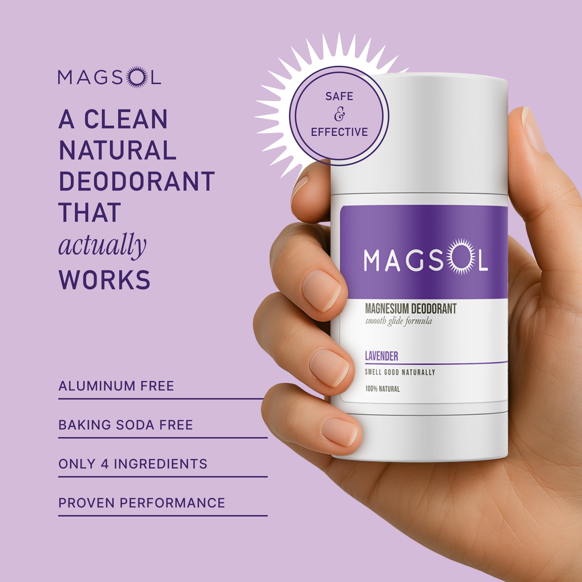 MagSol Organics Magnesium Deodorant for Women – Aluminum Free, Baking Soda Free, Lavender