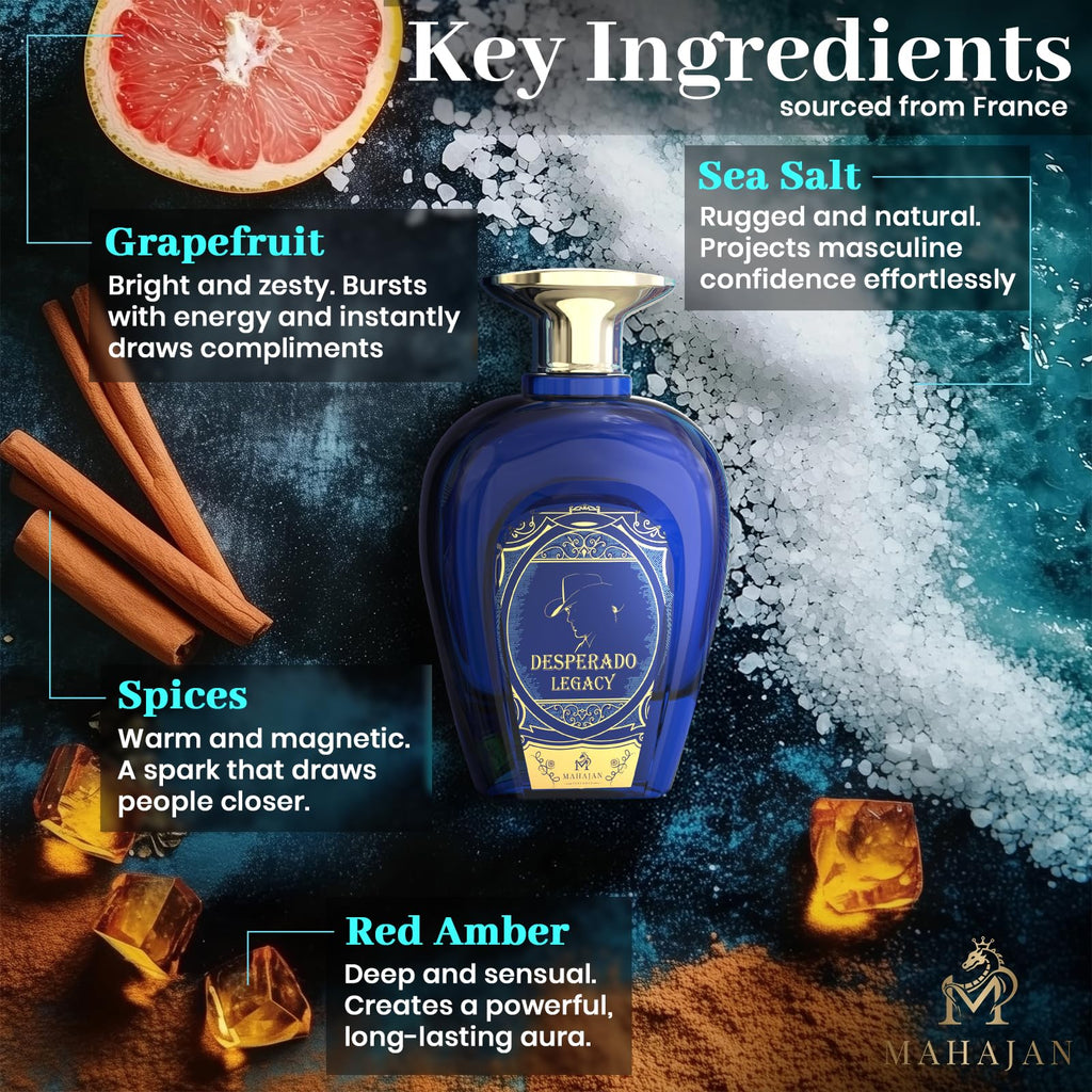 Mahajan Desperado Legacy Eau de Parfum – Ocean Fresh & Salted Citrus, 3.4 oz