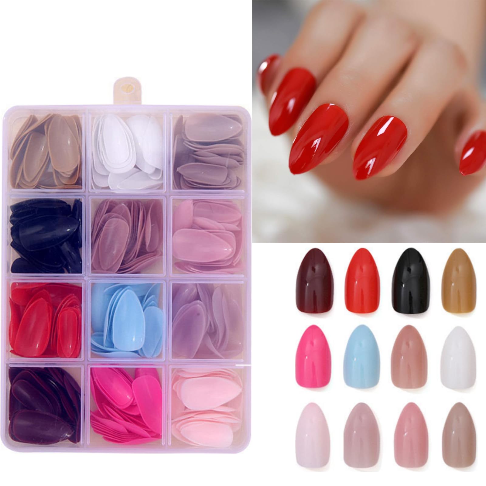 Maigitur 12Packs Press-On Nails – 288Pcs, 12 Colors, Medium Stiletto Glossy Nails