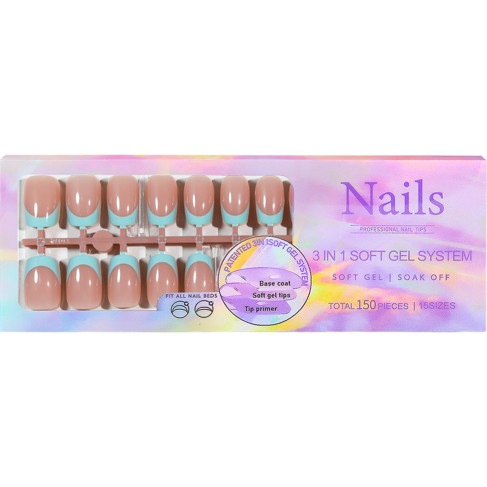 Maigitur 150pcs French Gel Press-On Nails – Skin Tones, Extra Short Square Tips, 15 Sizes, Soak-Off Extensions