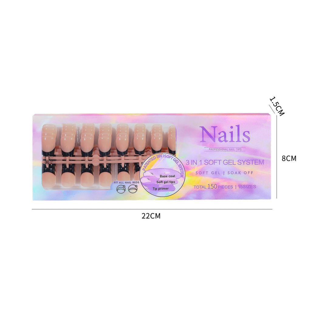 Maigitur Black French Tip Nails – 150Pcs Nude Short Almond Tips | 3-in-1 DIY Manicure