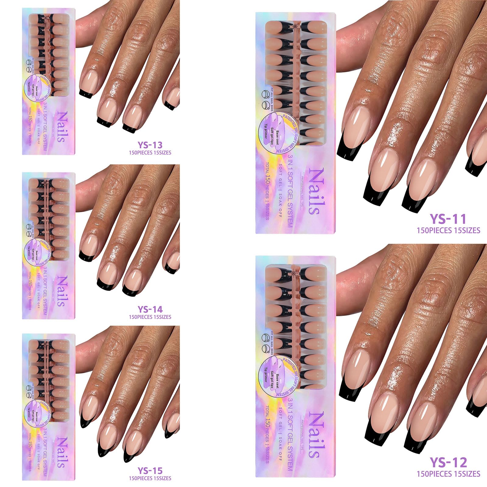 Maigitur Black French Tip Nails – 150Pcs Nude Short Almond Tips | 3-in-1 DIY Manicure