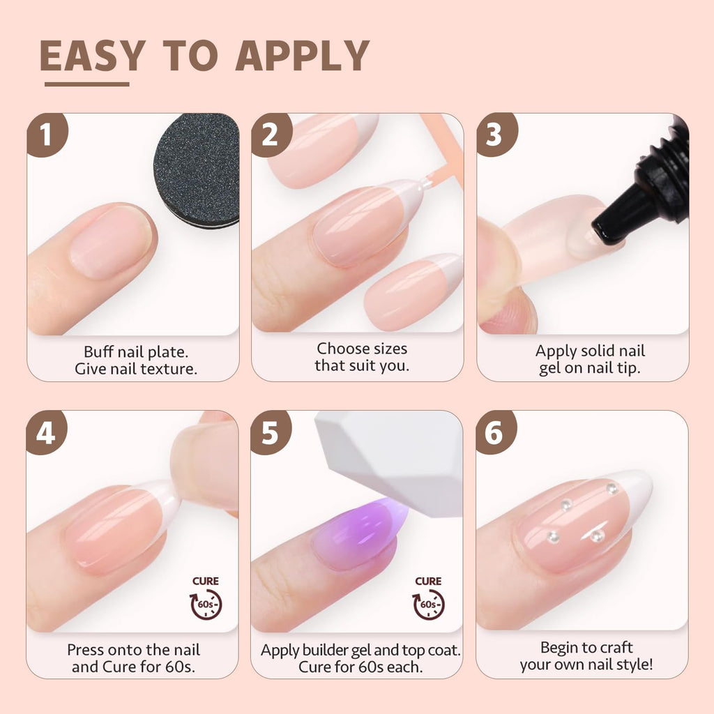 Maigitur 150pcs French Gel Press-On Nails – Skin Tones, Extra Short Square Tips, 15 Sizes, Soak-Off Extensions
