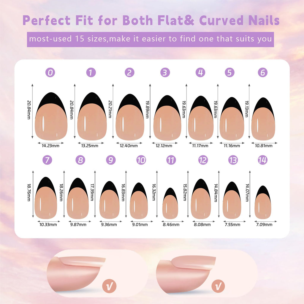 Maigitur Black French Tip Nails – 150Pcs Nude Short Almond Tips | 3-in-1 DIY Manicure