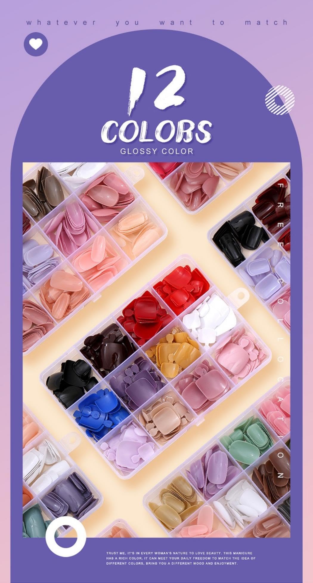 Maigitur 12Packs Press-On Nails – 288Pcs, 12 Colors, Medium Stiletto Glossy Nails