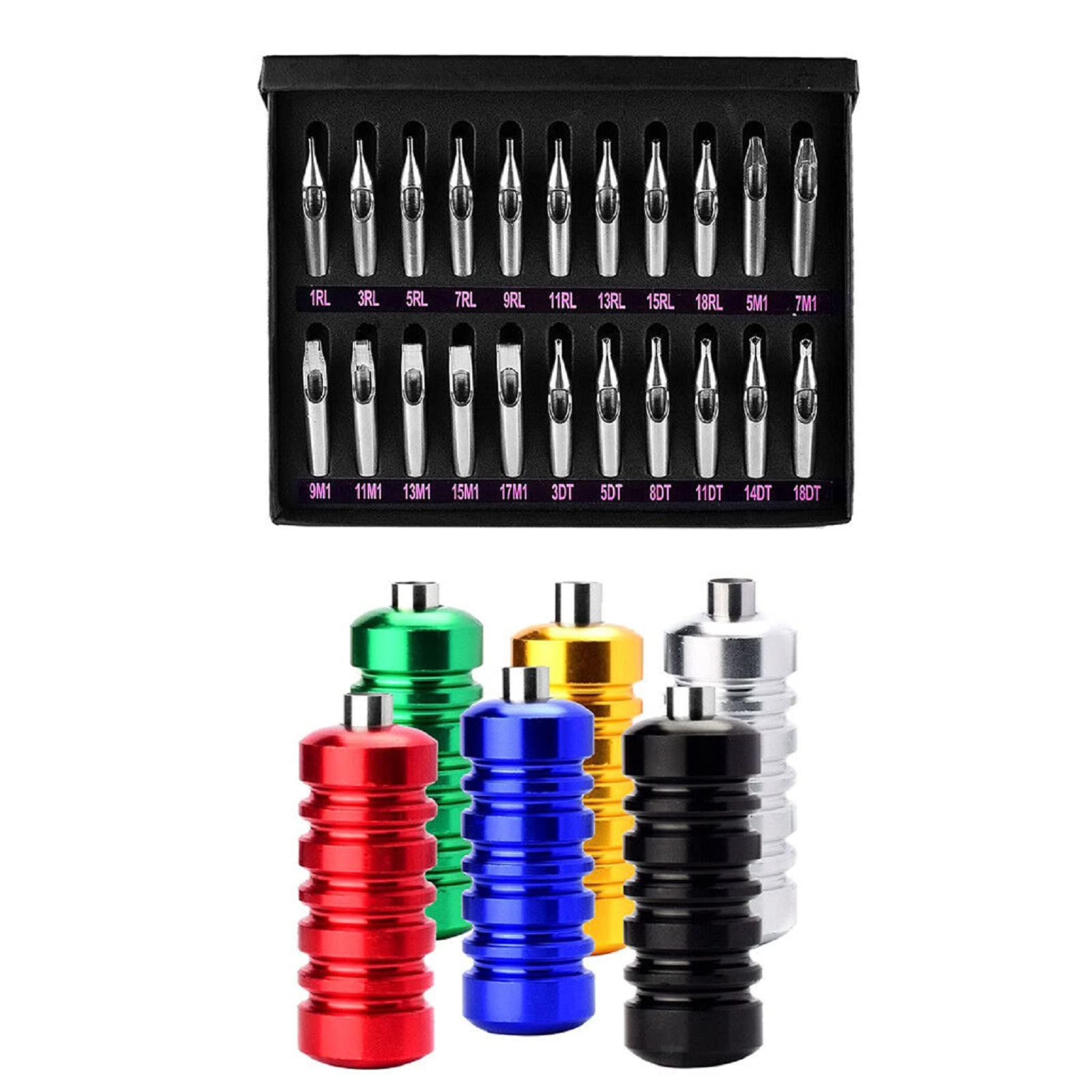 Mainlead 22pcs Tattoo Stainless Steel Tips Kit – RT, FT, DT Tips + 6 Grips