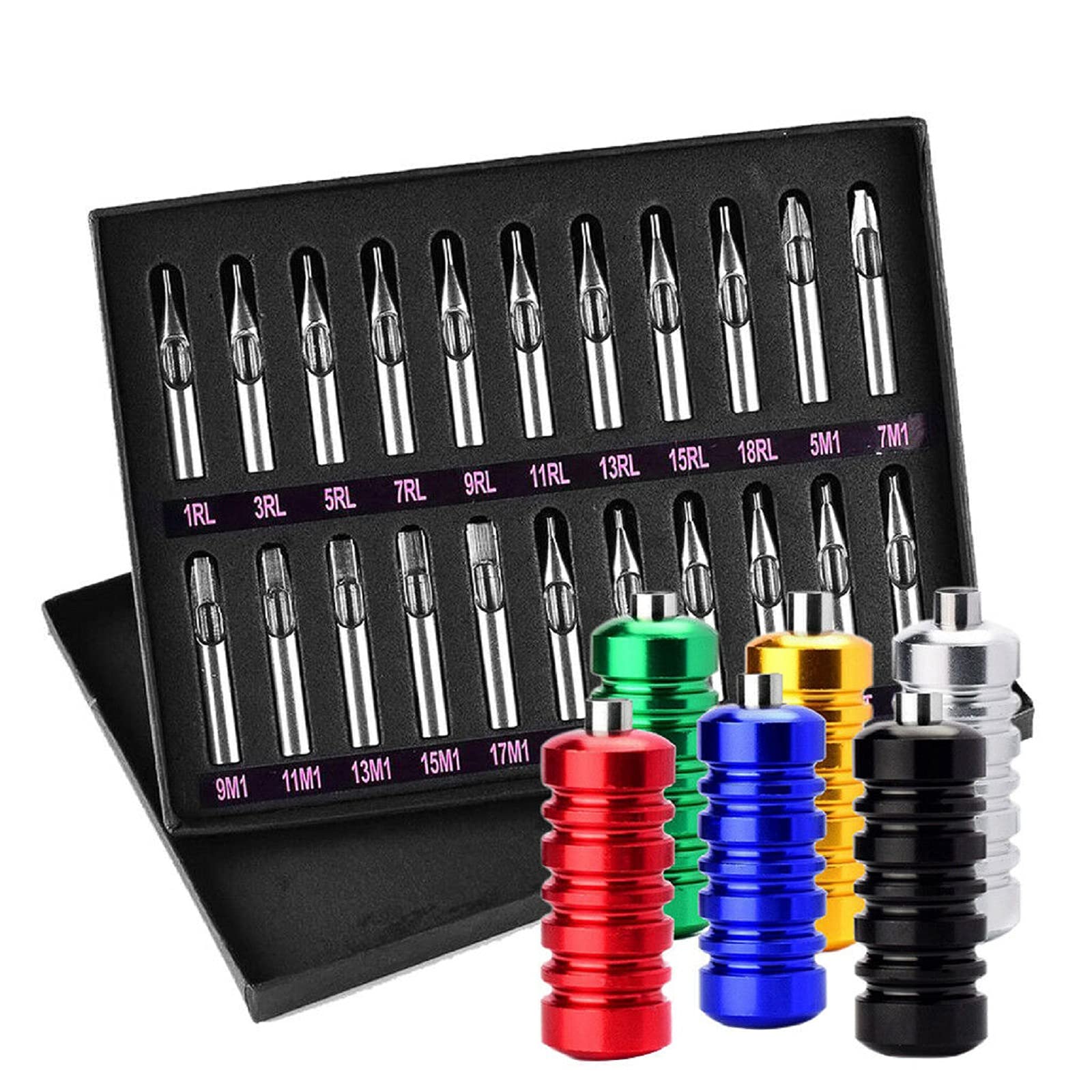 Mainlead 22pcs Tattoo Stainless Steel Tips Kit – RT, FT, DT Tips + 6 Grips