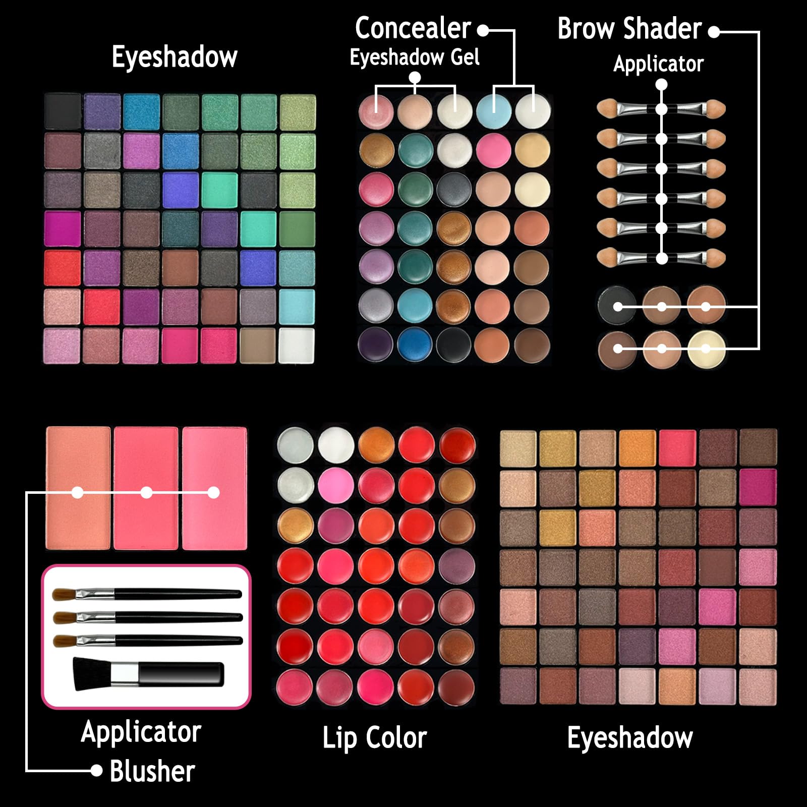 MAIRA 177-Color All-in-One Makeup Palette with 10 Brushes – Portable Case & Complete Beauty Set