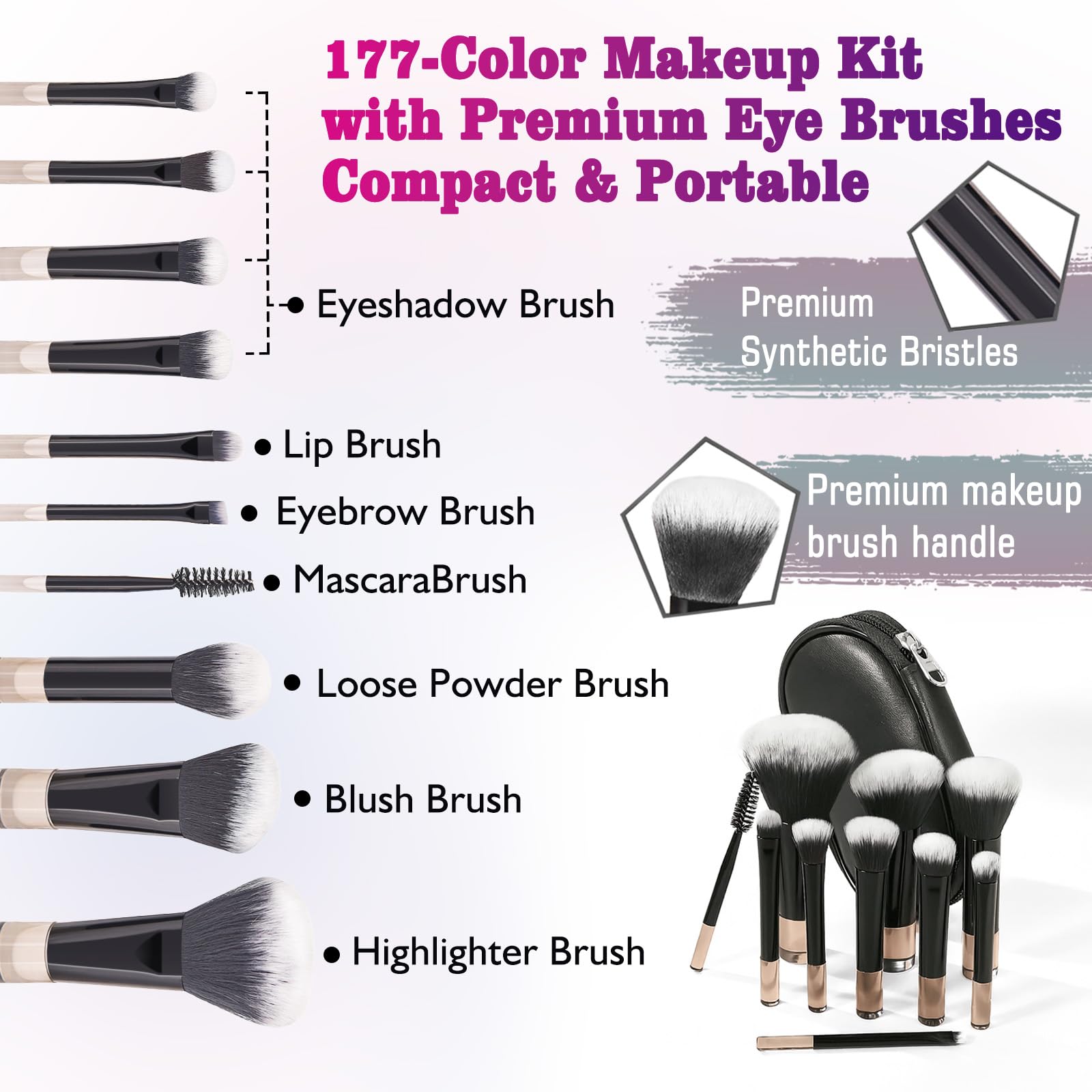 MAIRA 177-Color All-in-One Makeup Palette with 10 Brushes – Portable Case & Complete Beauty Set