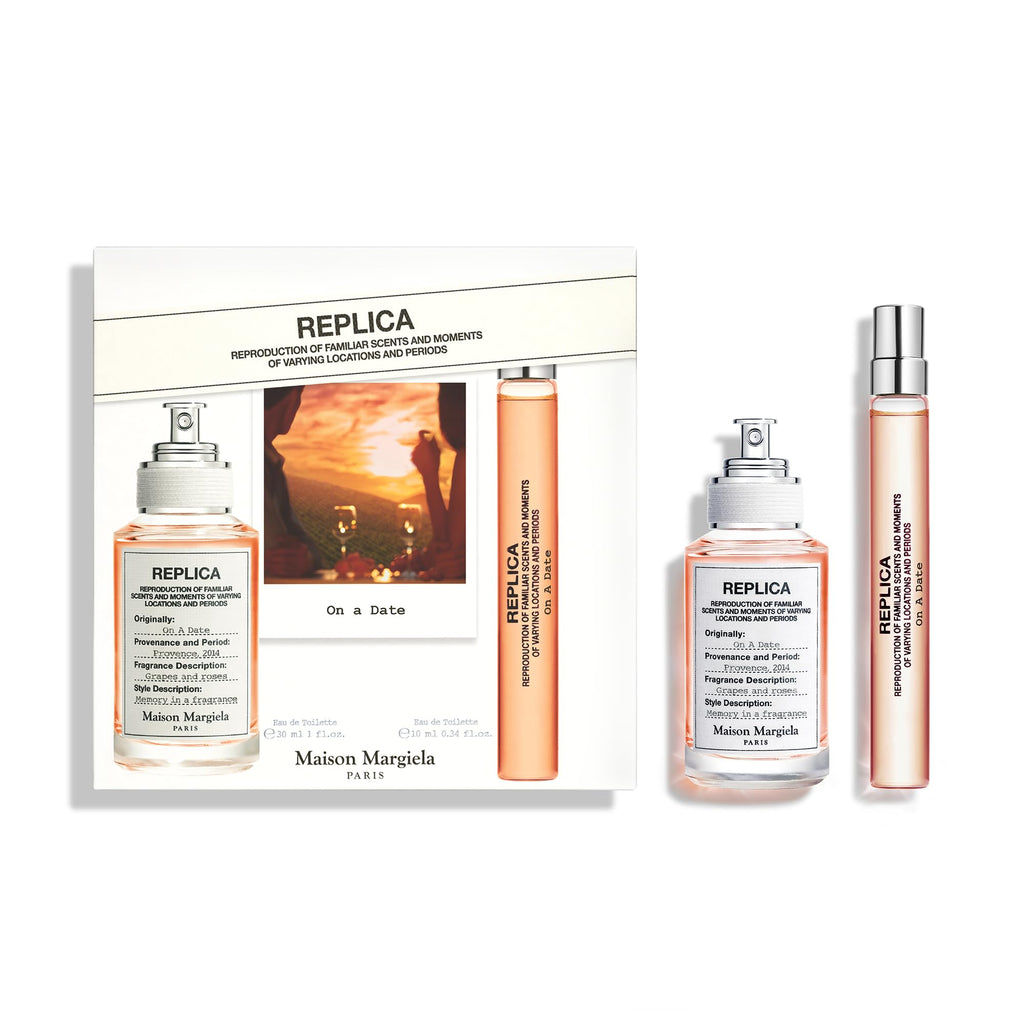 Maison Margiela Replica On a Date Set – Floral Fragrance with Patchouli, Rose & Black Currant Accords (1 oz & 0.3 oz Travel Size)