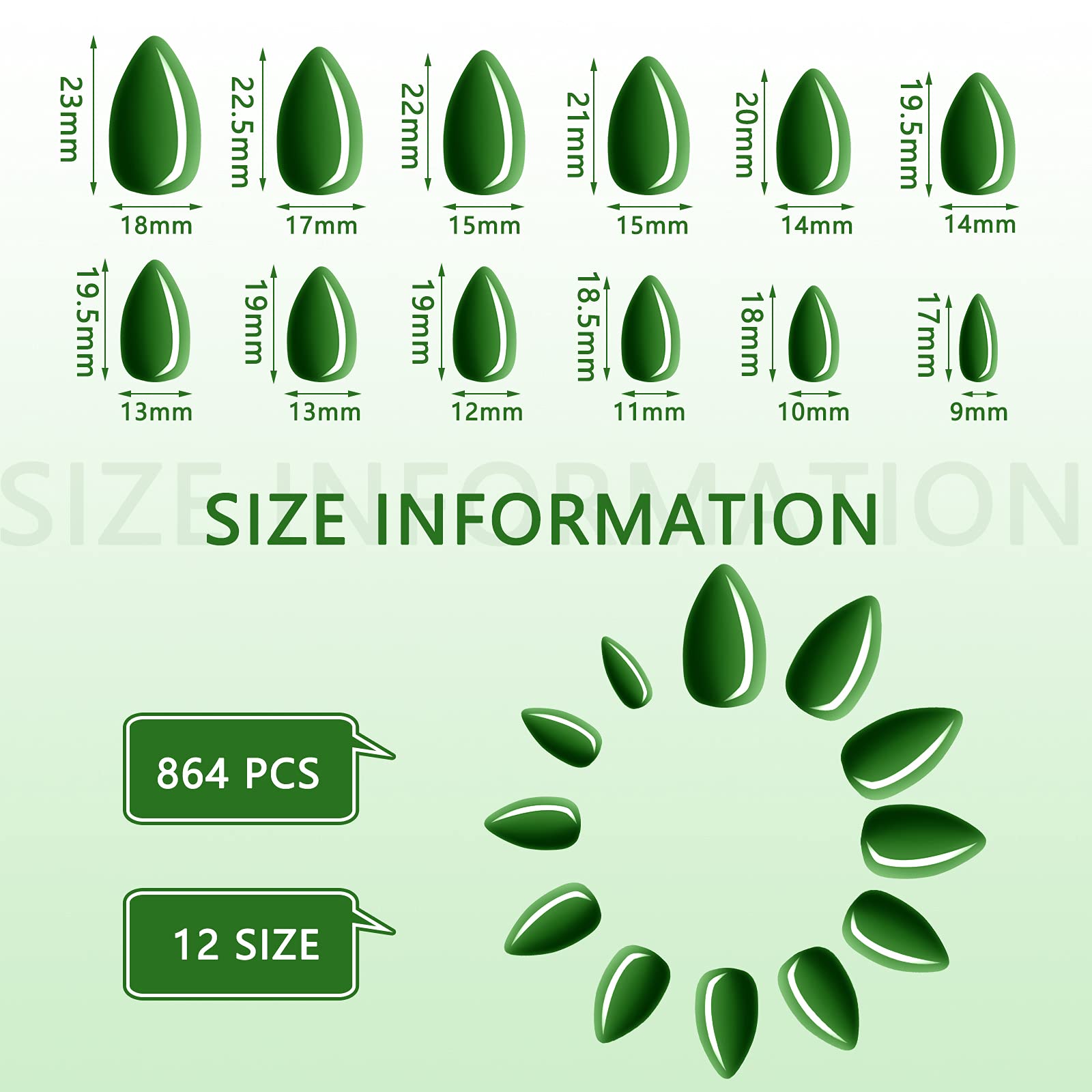 Maitys Almond Press-On Nails – 36 Colors, 864 Pcs | Glossy Full-Cover Nails for Women