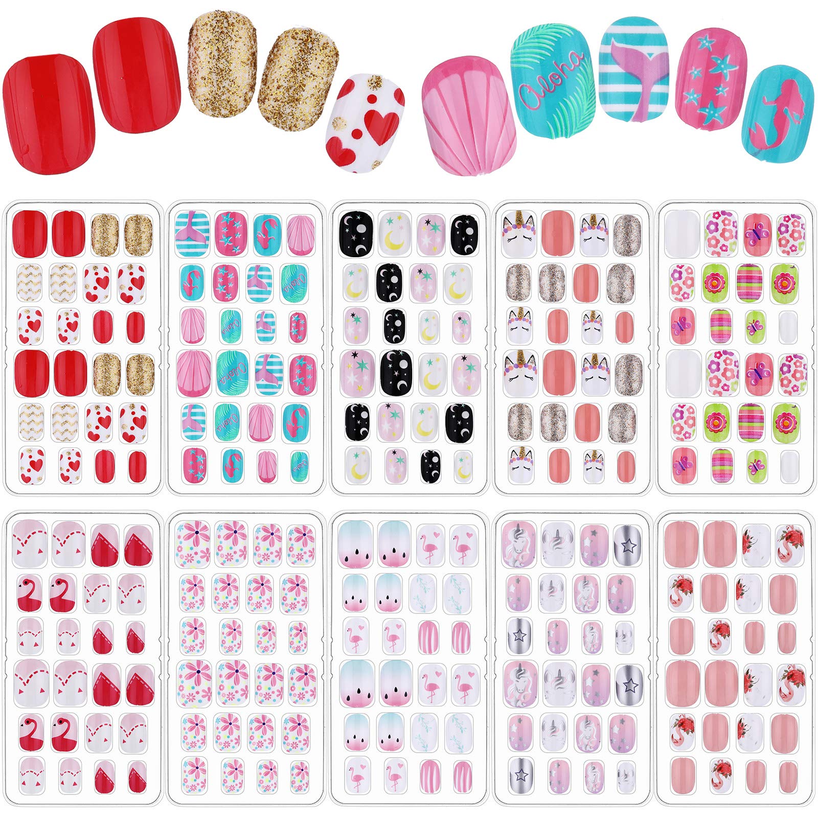 Maitys 240 Pcs Children False Nails – 10 Boxes Short Press-On Rainbow Kit