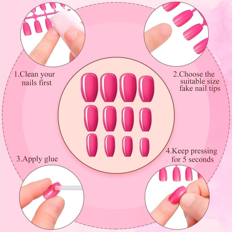 Maitys 720-Piece 30-Set Medium Square Ballerina Press-On Nails – Glossy Solid Colors