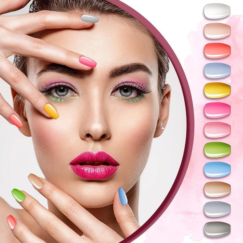 Maitys 720-Piece 30-Set Medium Square Ballerina Press-On Nails – Glossy Solid Colors