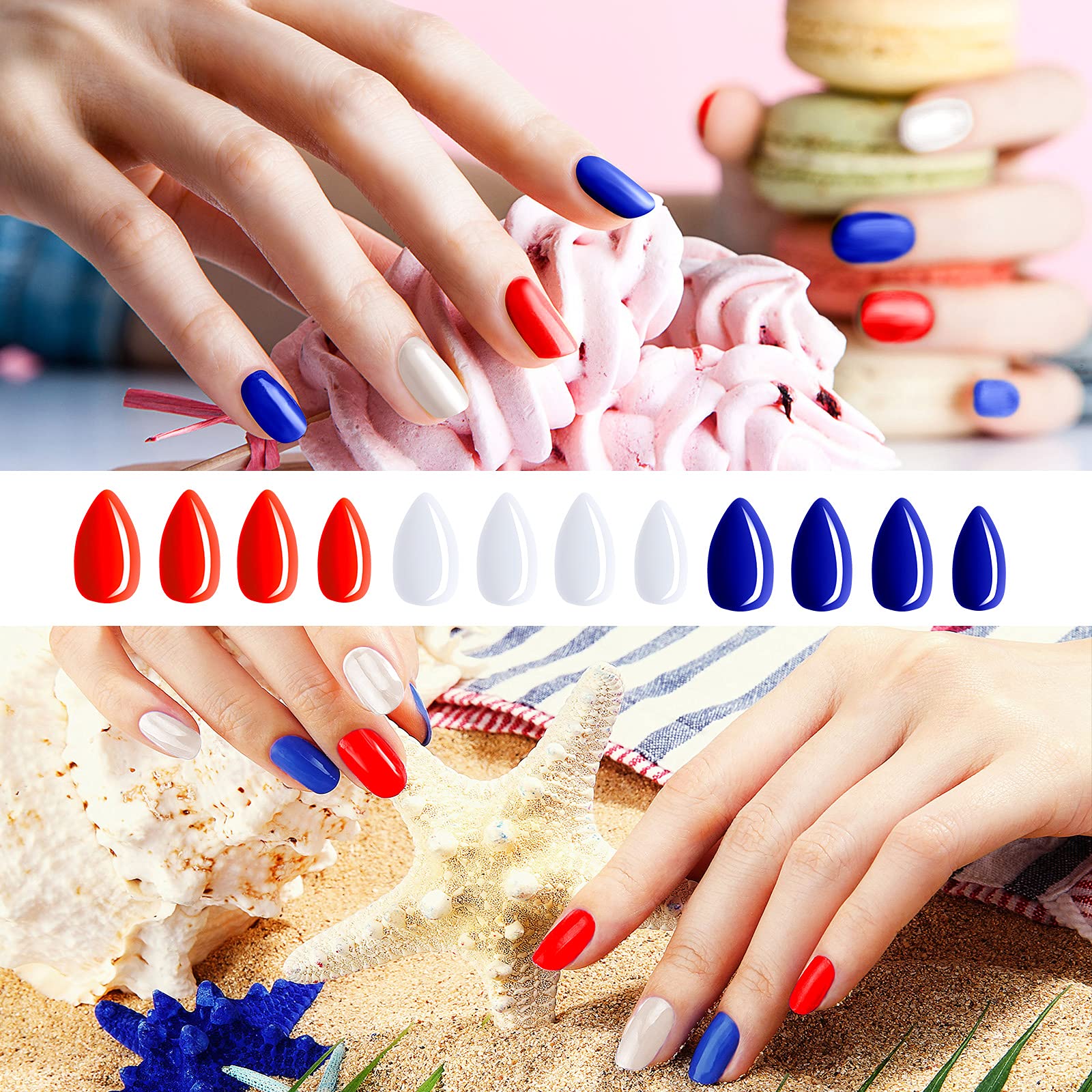 Maitys Almond Press-On Nails – 36 Colors, 864 Pcs | Glossy Full-Cover Nails for Women
