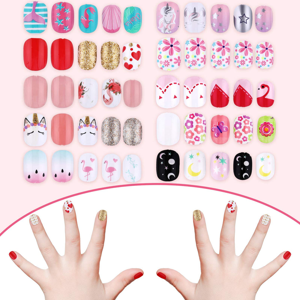 Maitys 240 Pcs Children False Nails – 10 Boxes Short Press-On Rainbow Kit