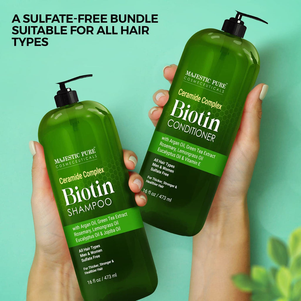 Majestic Pure Biotin Shampoo & Conditioner Set with Ceramide Complex – Sulfate Free, Color Safe