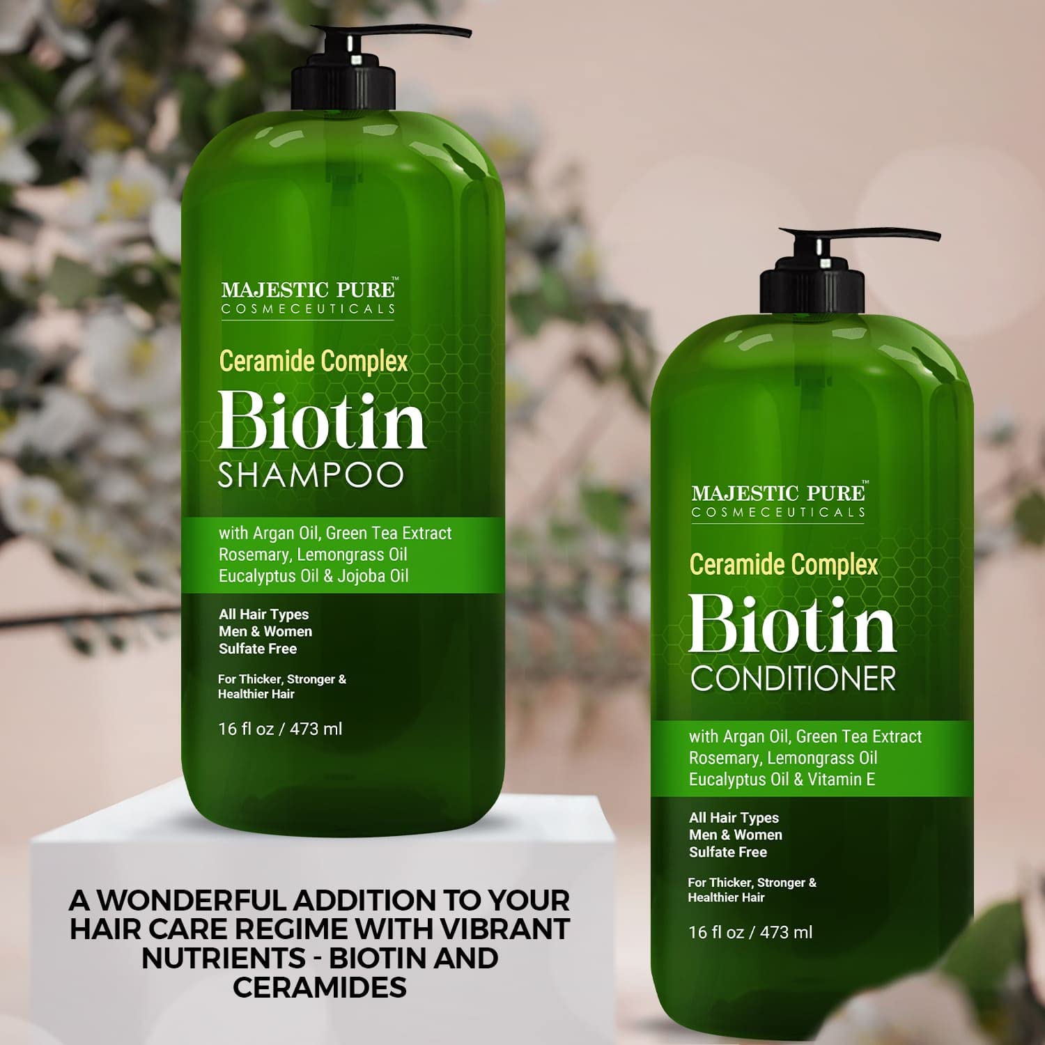 Majestic Pure Biotin Shampoo & Conditioner Set with Ceramide Complex – Sulfate Free, Color Safe
