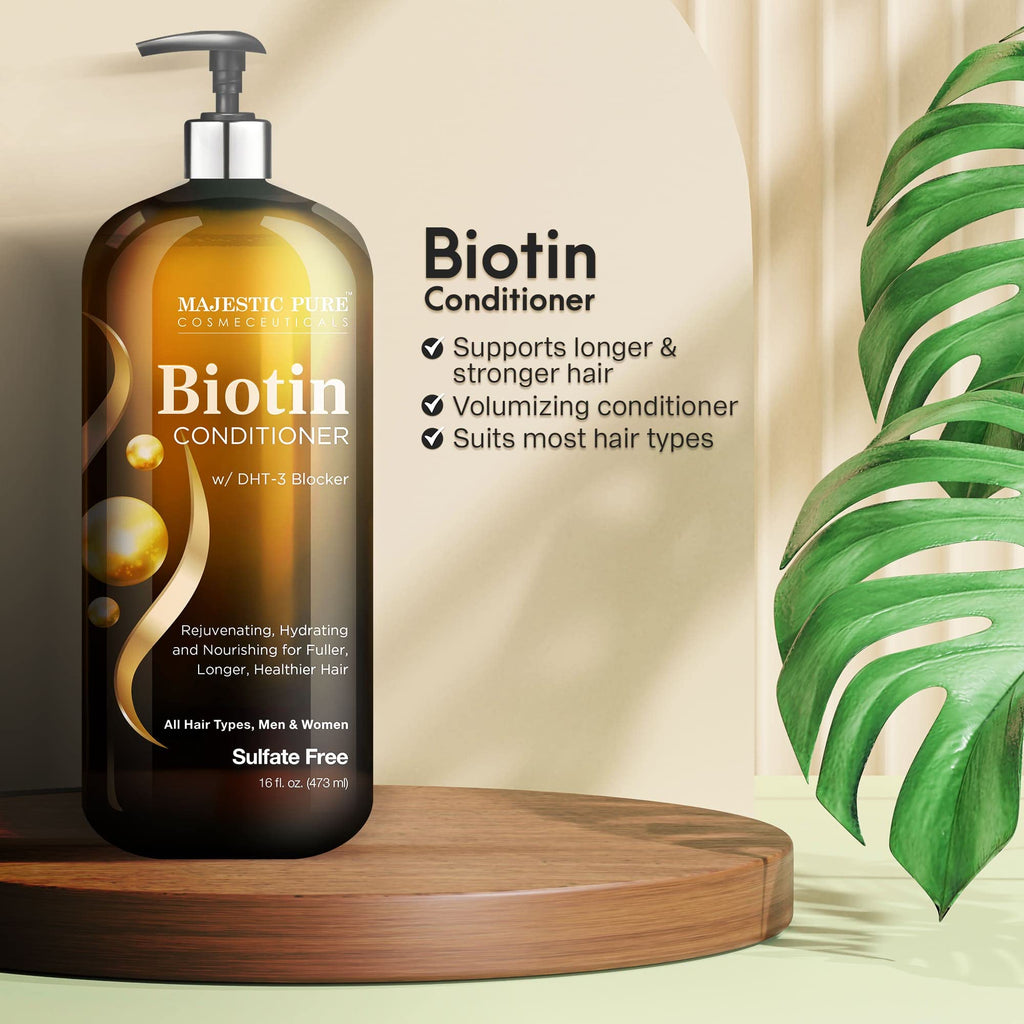 Majestic Pure Biotin Conditioner for Hair Loss – Thickening & Volumizing, DHT-3 Blocker, Keratin & Rosemary Oil, Sulfate Free, All Hair Types, 16 fl oz