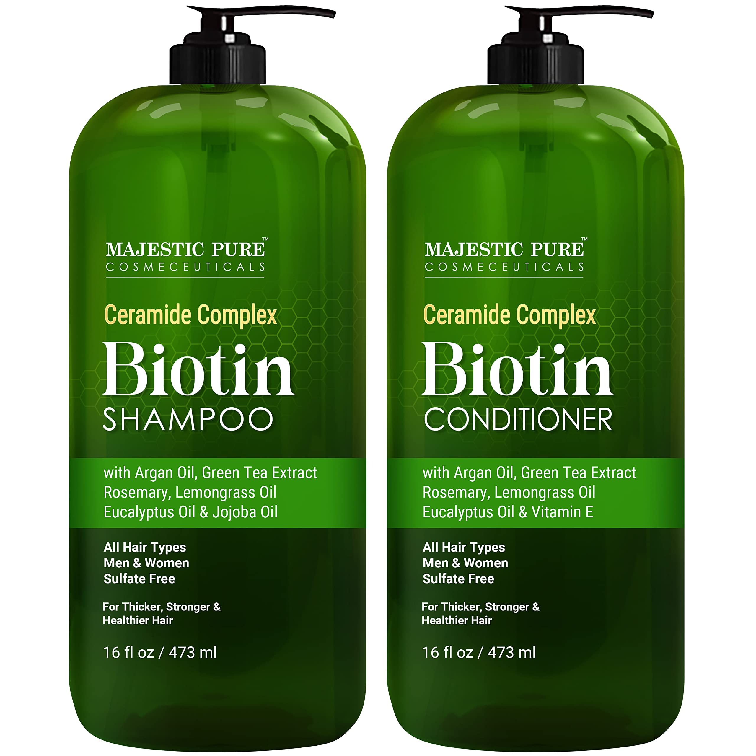 Majestic Pure Biotin Shampoo & Conditioner Set with Ceramide Complex – Sulfate Free, Color Safe