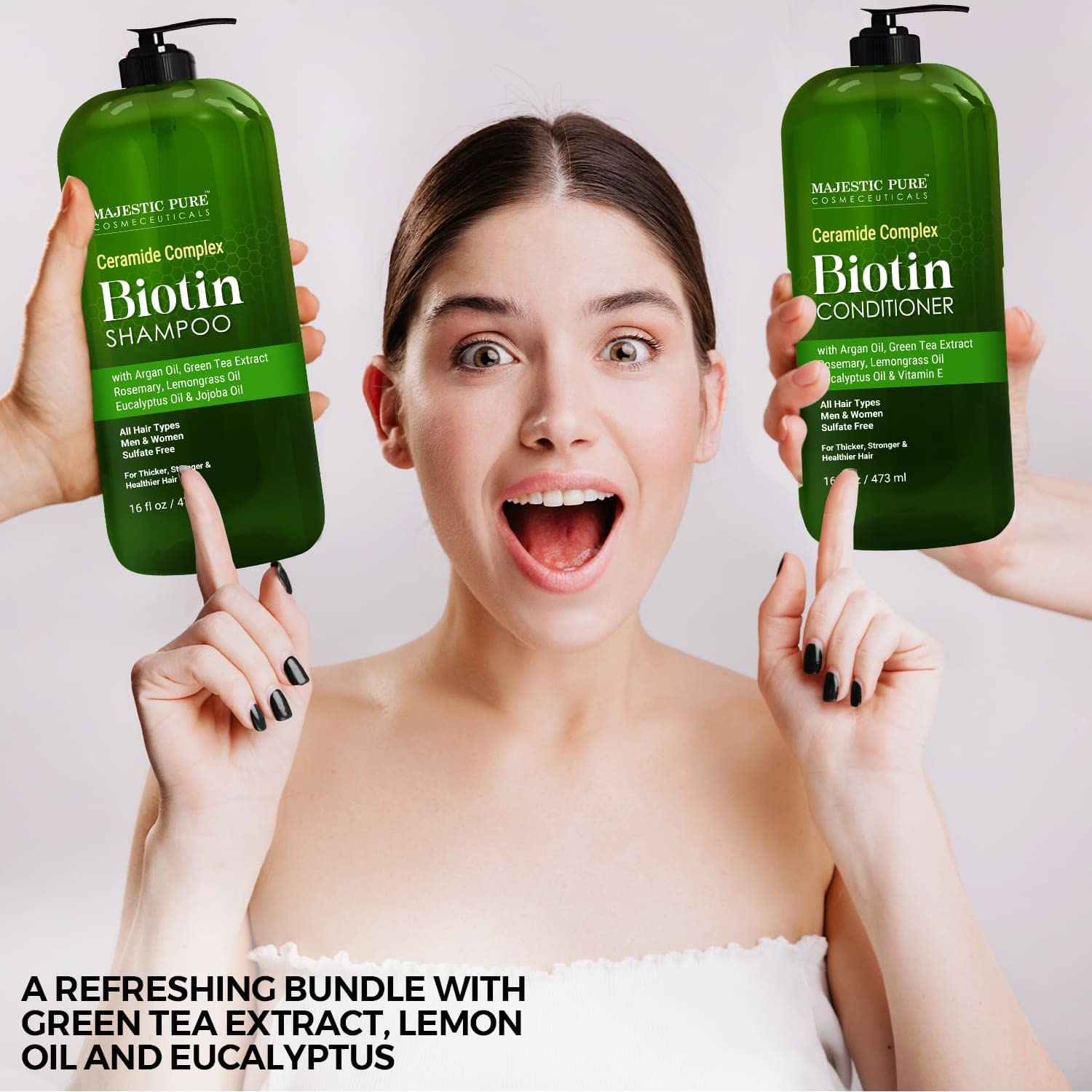 Majestic Pure Biotin Shampoo & Conditioner Set with Ceramide Complex – Sulfate Free, Color Safe