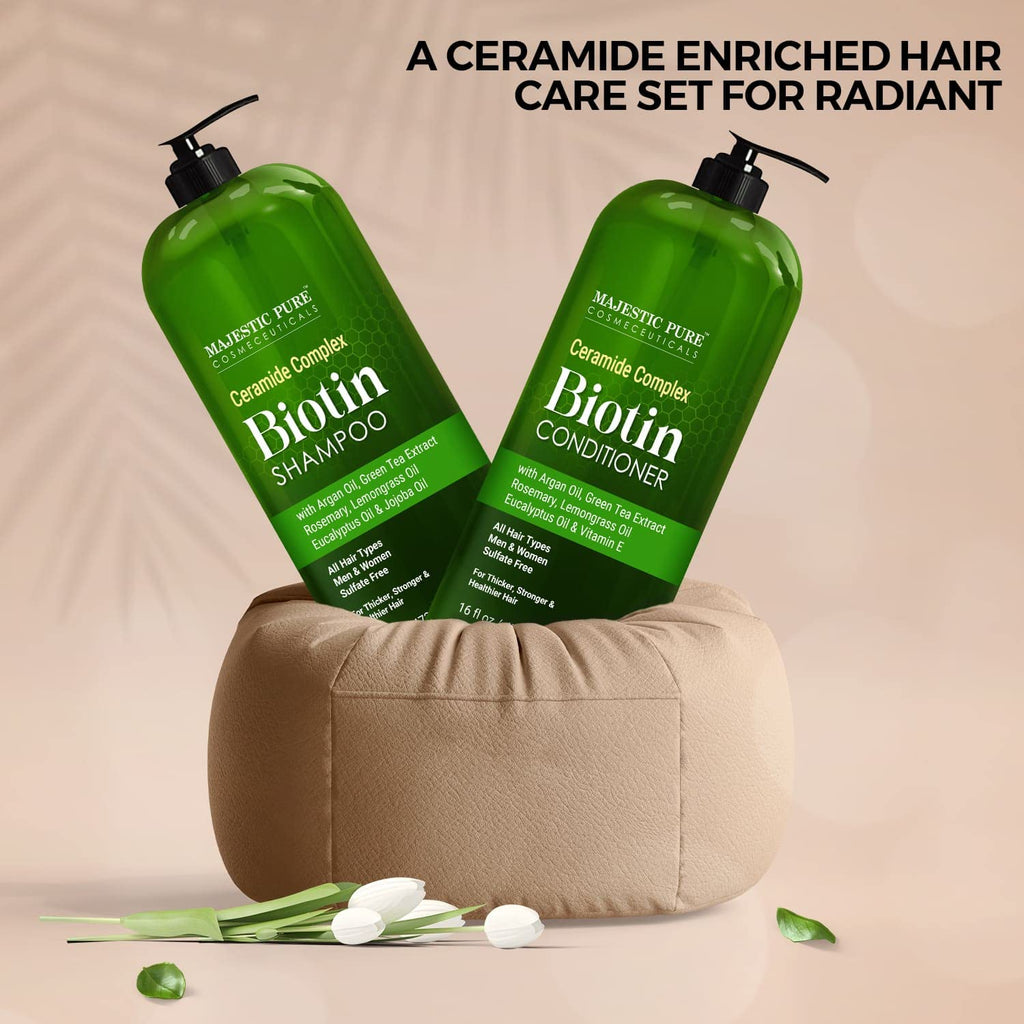 Majestic Pure Biotin Shampoo & Conditioner Set with Ceramide Complex – Sulfate Free, Color Safe