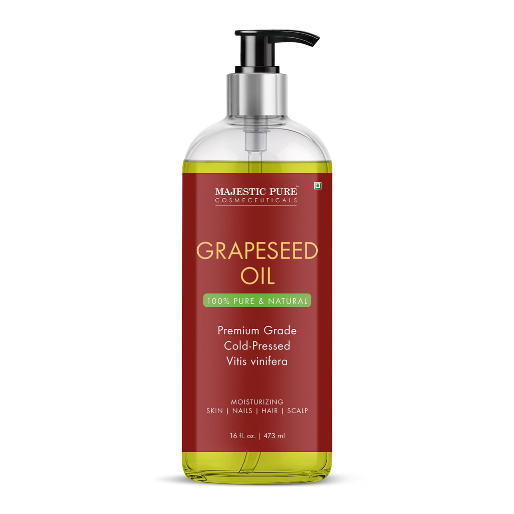 Majestic Pure Grapeseed Oil - 100% Pure & Natural, Cold-Pressed Carrier Oil for Skin, Hair & Body - 16 Fl Oz