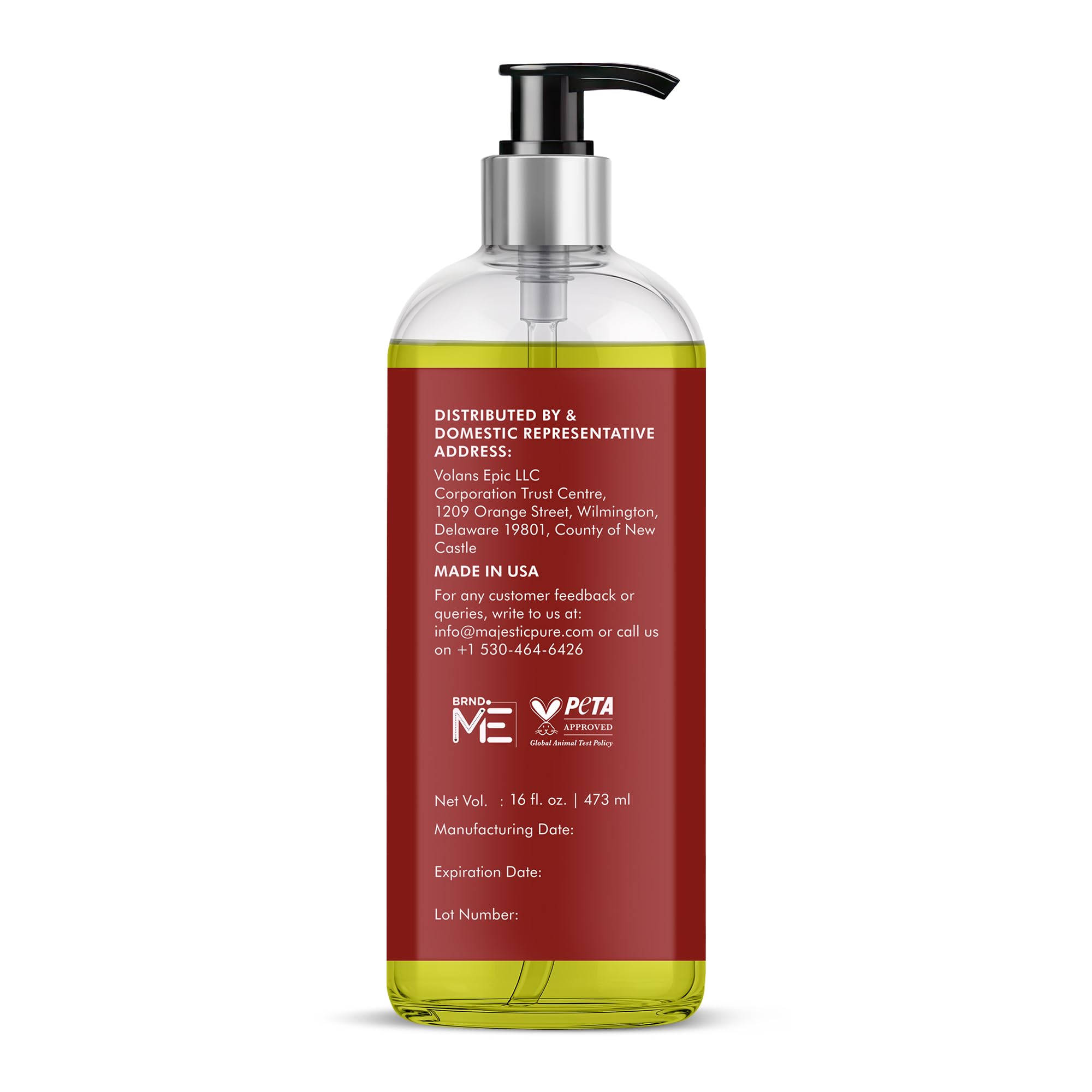 Majestic Pure Grapeseed Oil - 100% Pure & Natural, Cold-Pressed Carrier Oil for Skin, Hair & Body - 16 Fl Oz