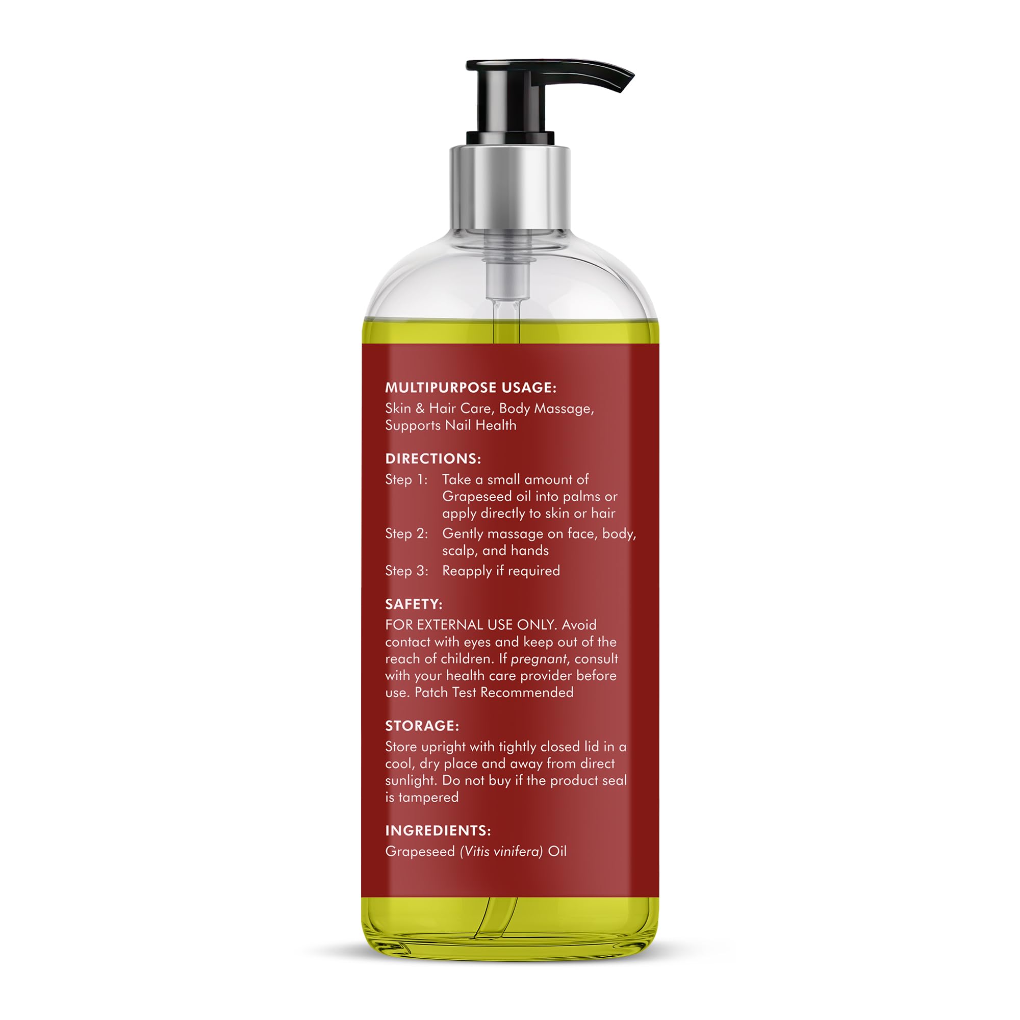 Majestic Pure Grapeseed Oil - 100% Pure & Natural, Cold-Pressed Carrier Oil for Skin, Hair & Body - 16 Fl Oz