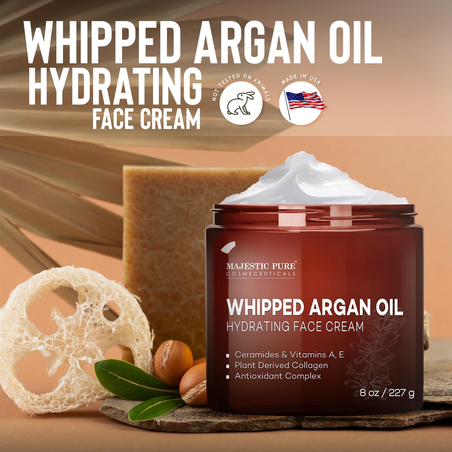 Majestic Pure Whipped Argan Oil Moisturizer – Hydration, Vitamin E & Ceramides – 8oz