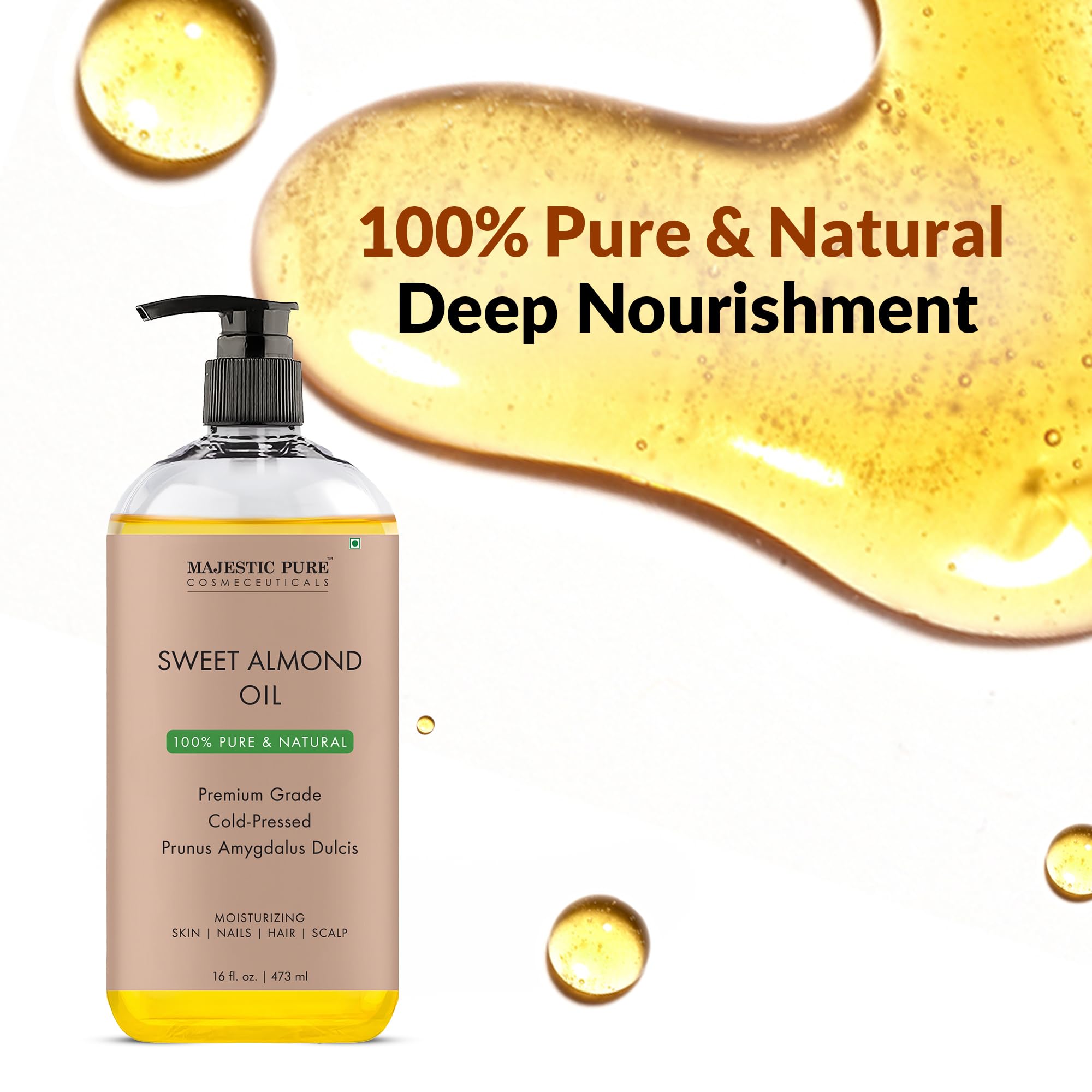 Majestic Pure Sweet Almond Oil — Cold-Pressed, Triple A Grade, Spanish Origin, 16 fl oz