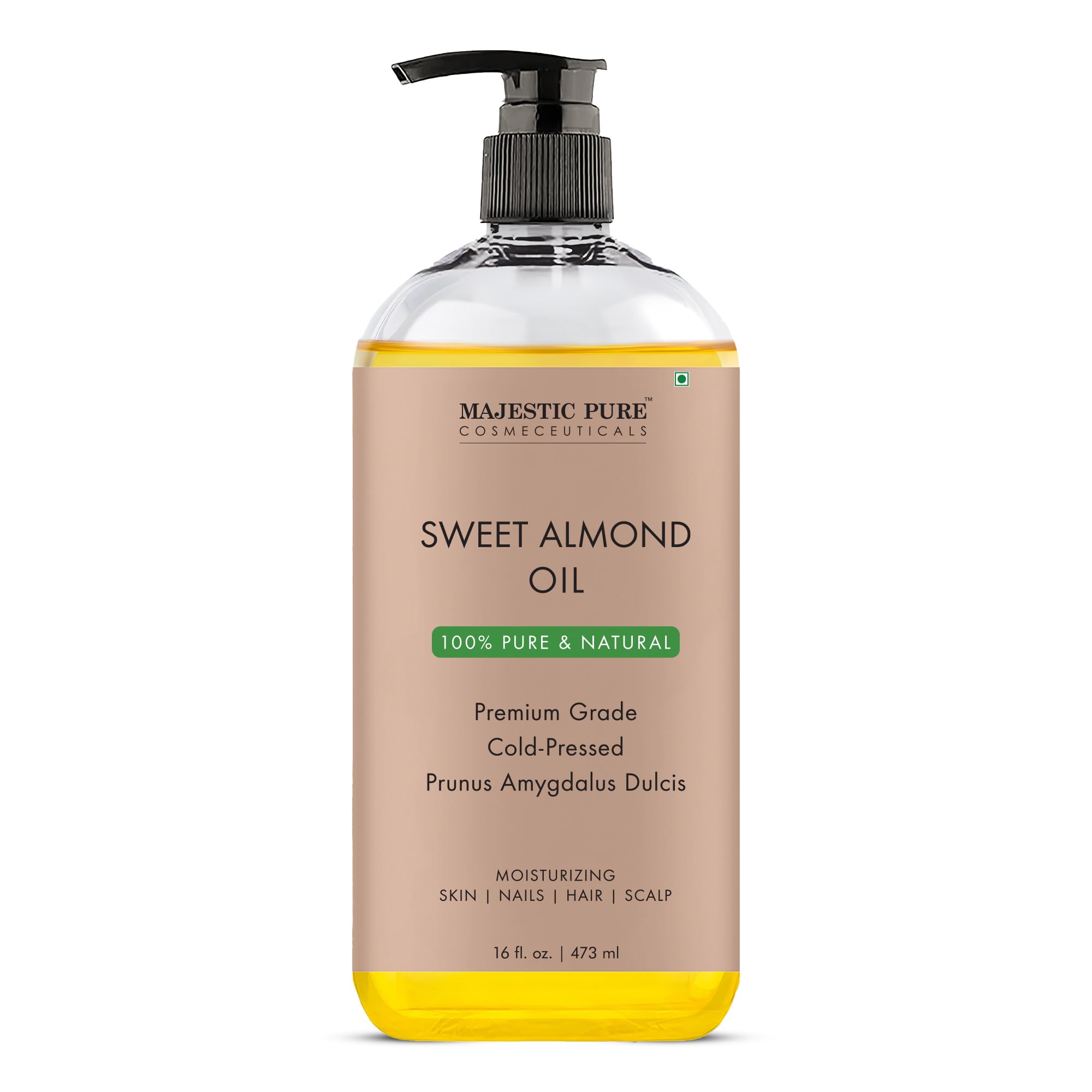 Majestic Pure Sweet Almond Oil — Cold-Pressed, Triple A Grade, Spanish Origin, 16 fl oz