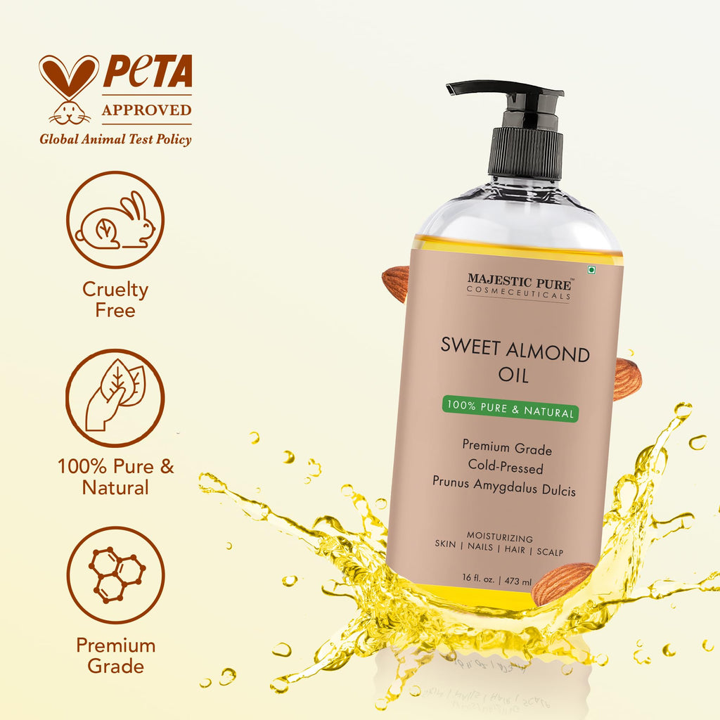Majestic Pure Sweet Almond Oil — Cold-Pressed, Triple A Grade, Spanish Origin, 16 fl oz