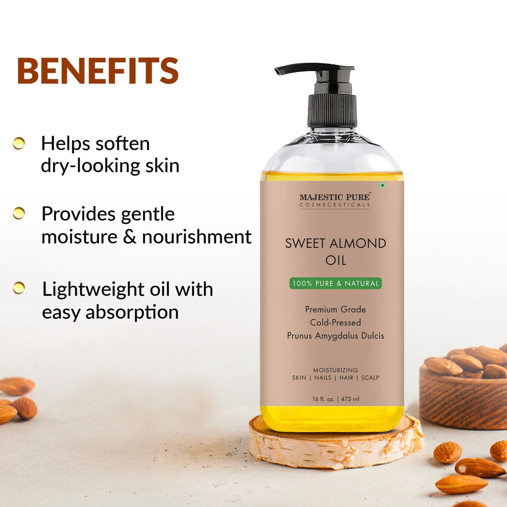 Majestic Pure Sweet Almond Oil — Cold-Pressed, Triple A Grade, Spanish Origin, 16 fl oz