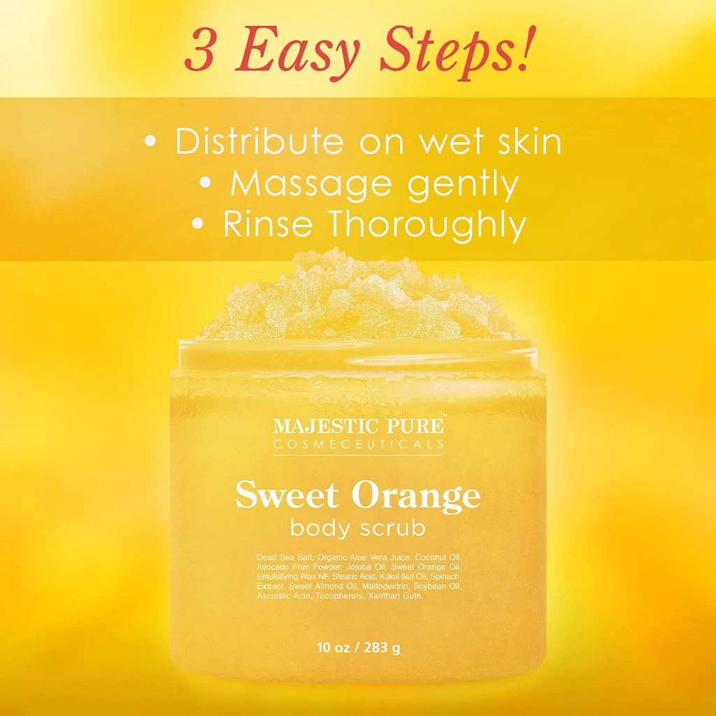 Majestic Pure Sweet Orange Body Scrub – Exfoliating Skin Care (10 oz)