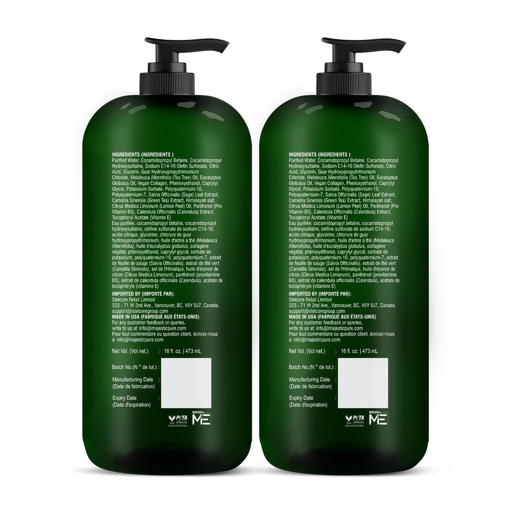 Majestic Pure Tea Tree Body Wash - Soothe Dry Skin & Irritation - Cruelty-Free, Sulfate-Free (16 fl oz Pack of 2)