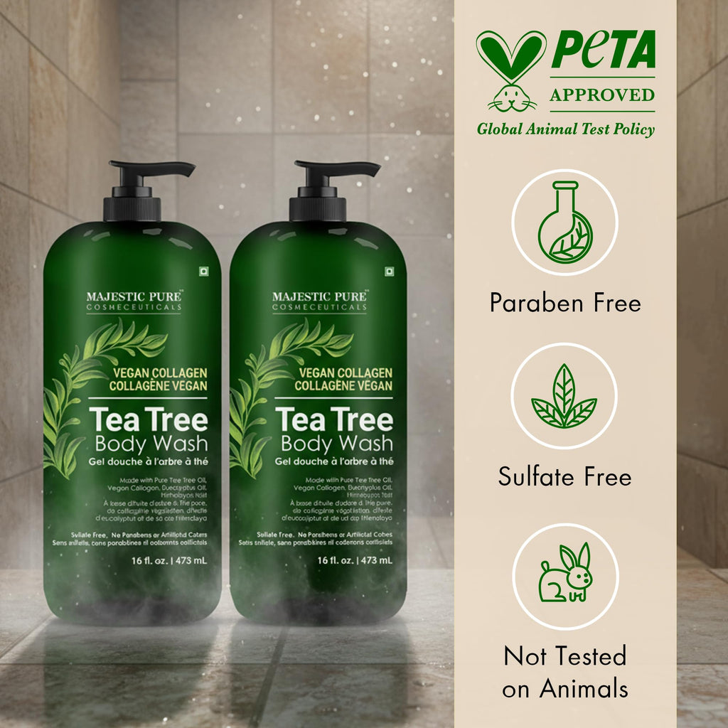 Majestic Pure Tea Tree Body Wash - Soothe Dry Skin & Irritation - Cruelty-Free, Sulfate-Free (16 fl oz Pack of 2)