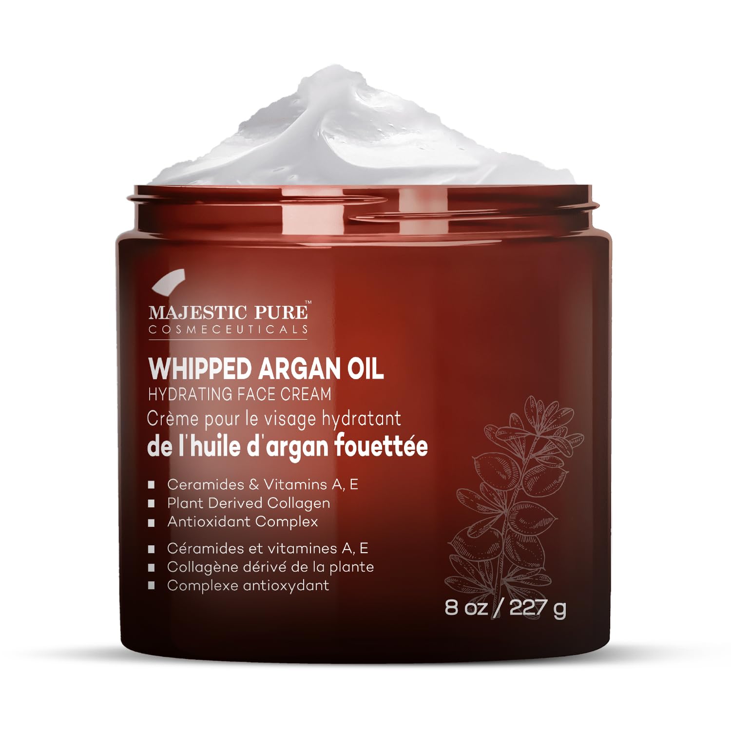 Majestic Pure Whipped Argan Oil Moisturizer – Hydration, Vitamin E & Ceramides – 8oz