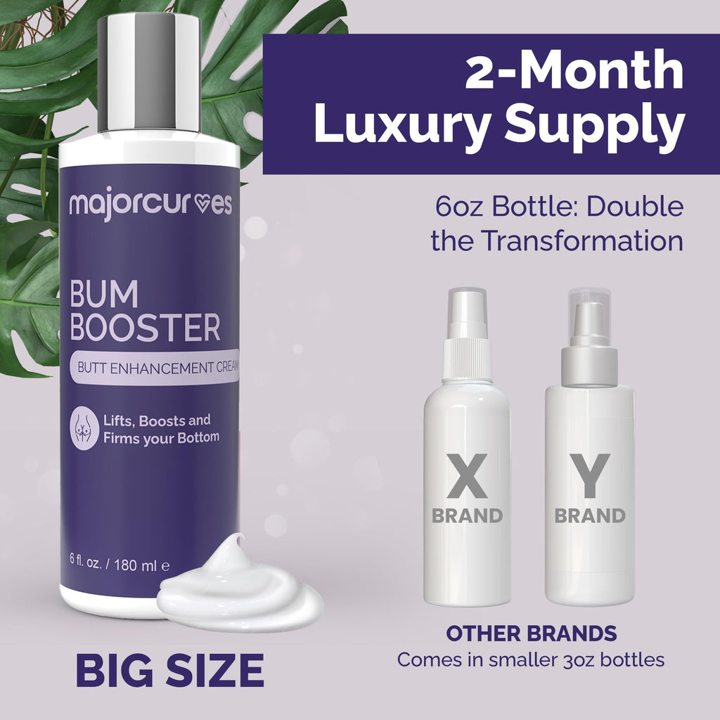 Major Curves Bum Booster Cream – Natural Butt Lift & Firming with LipidMaxx, Wild Yam & Aloe – 6 oz