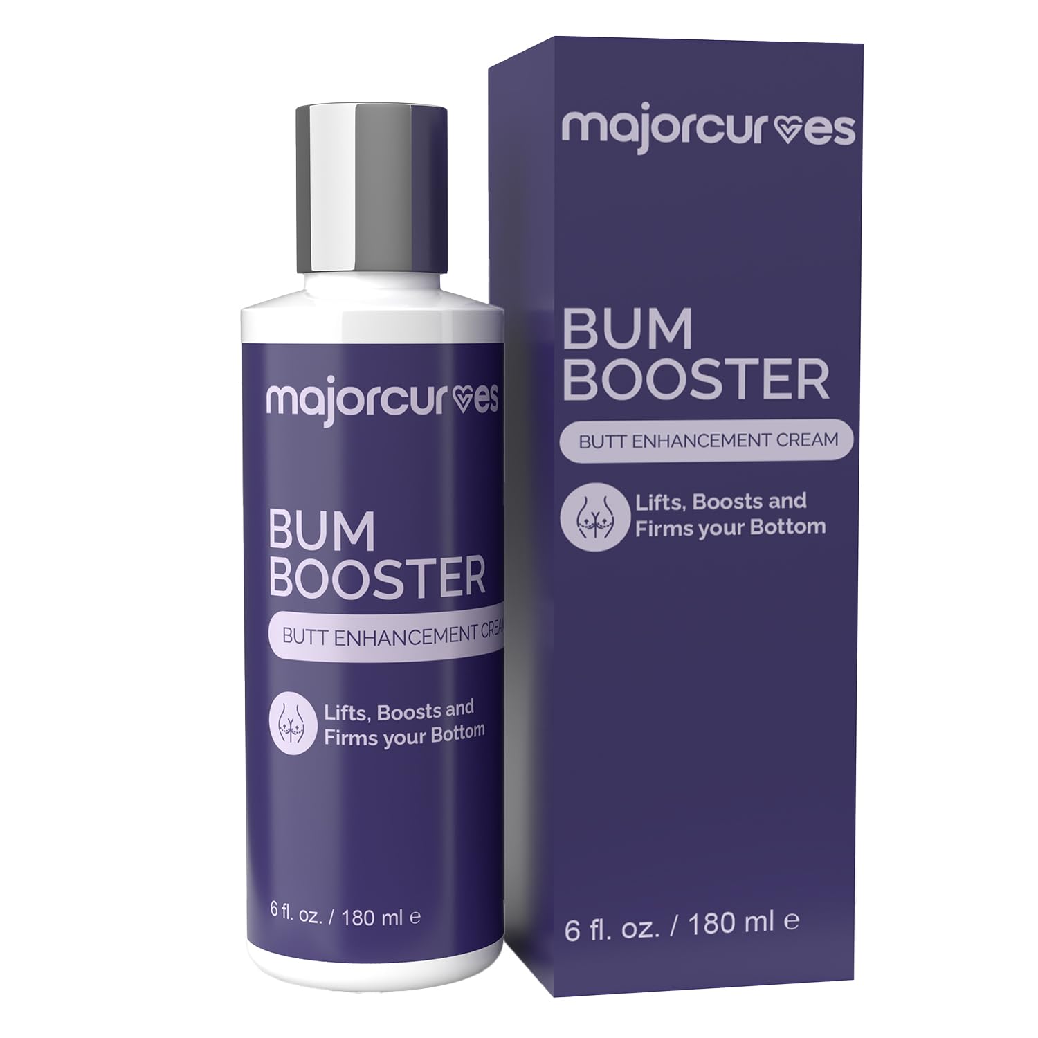 Major Curves Bum Booster Cream – Natural Butt Lift & Firming with LipidMaxx, Wild Yam & Aloe – 6 oz