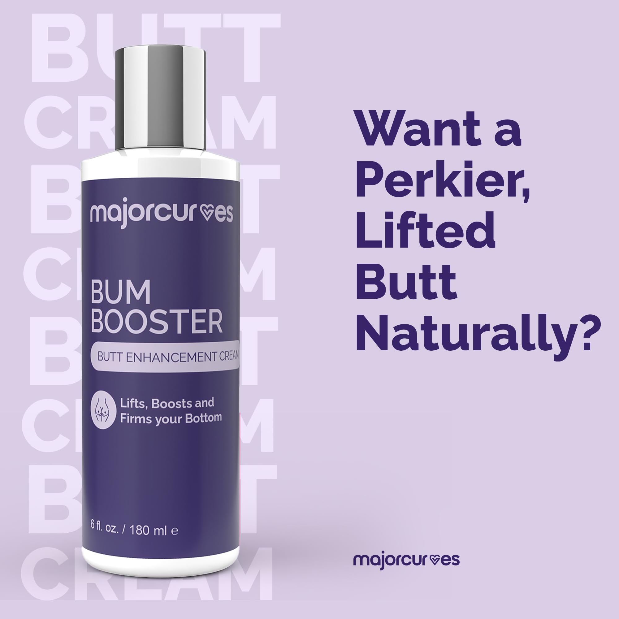 Major Curves Bum Booster Cream – Natural Butt Lift & Firming with LipidMaxx, Wild Yam & Aloe – 6 oz