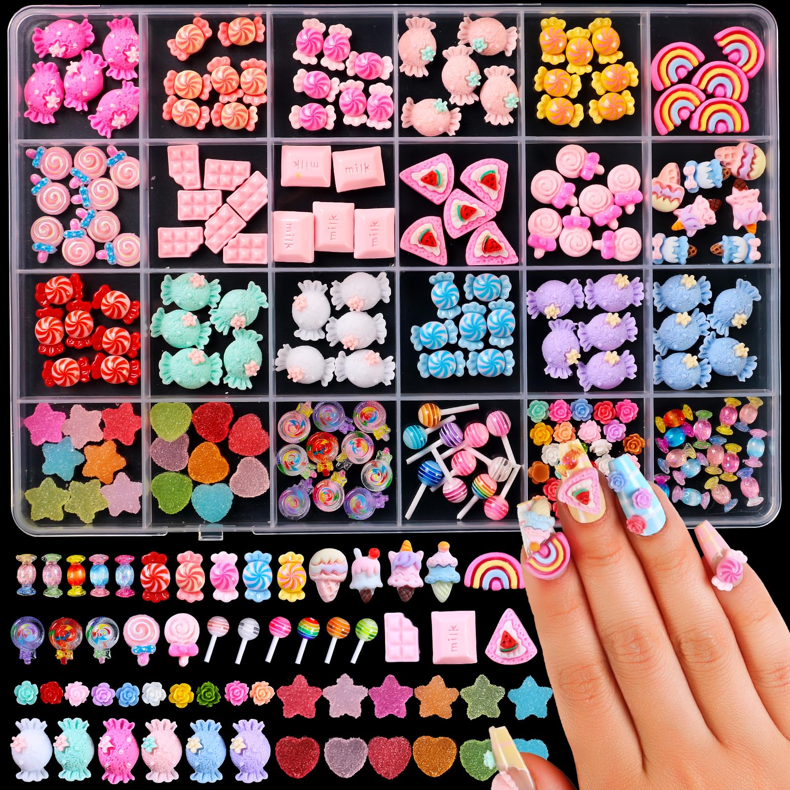 Major Dijit 3D Mix Color Nail Charms – 24 Styles for Nail Art & DIY Crafts