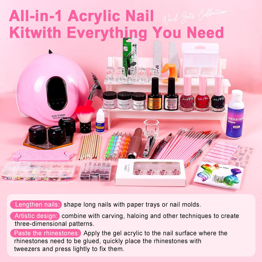 Major Dijit Acrylic Nail Kit – All-in-One Starter Set with Drill, Lamp, Polishes & Gels for Home Salon