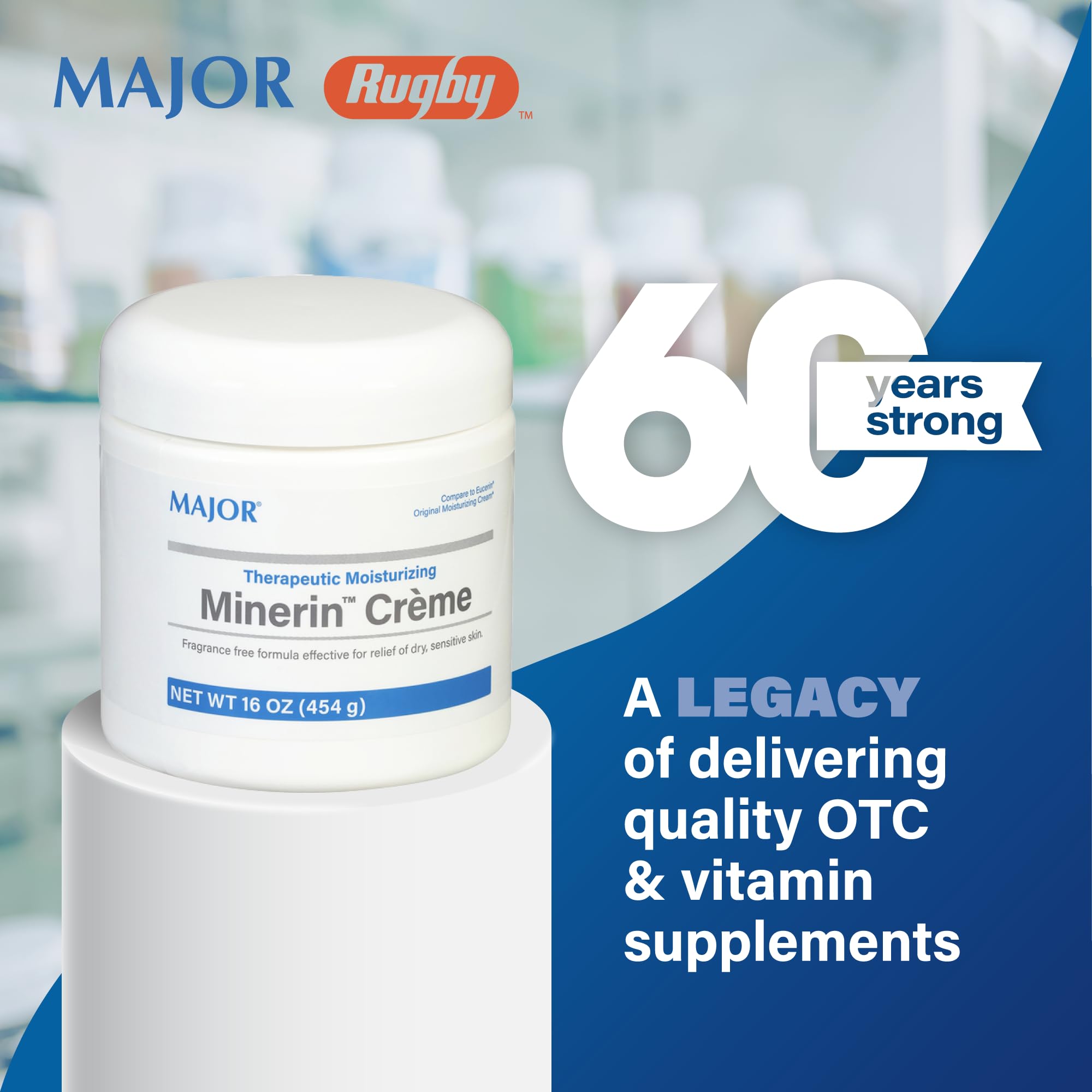 MAJOR Minerin Créme Therapeutic Moisturizing Cream – Fragrance-Free, 16 oz (4 Pack) for Very Dry Skin